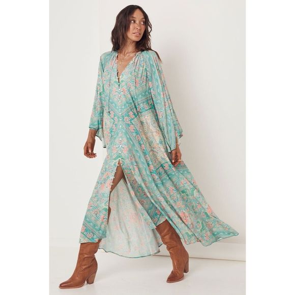 NWT Farrah Half Moon Gown in Aqua Size Xs - Picture 2 of 10